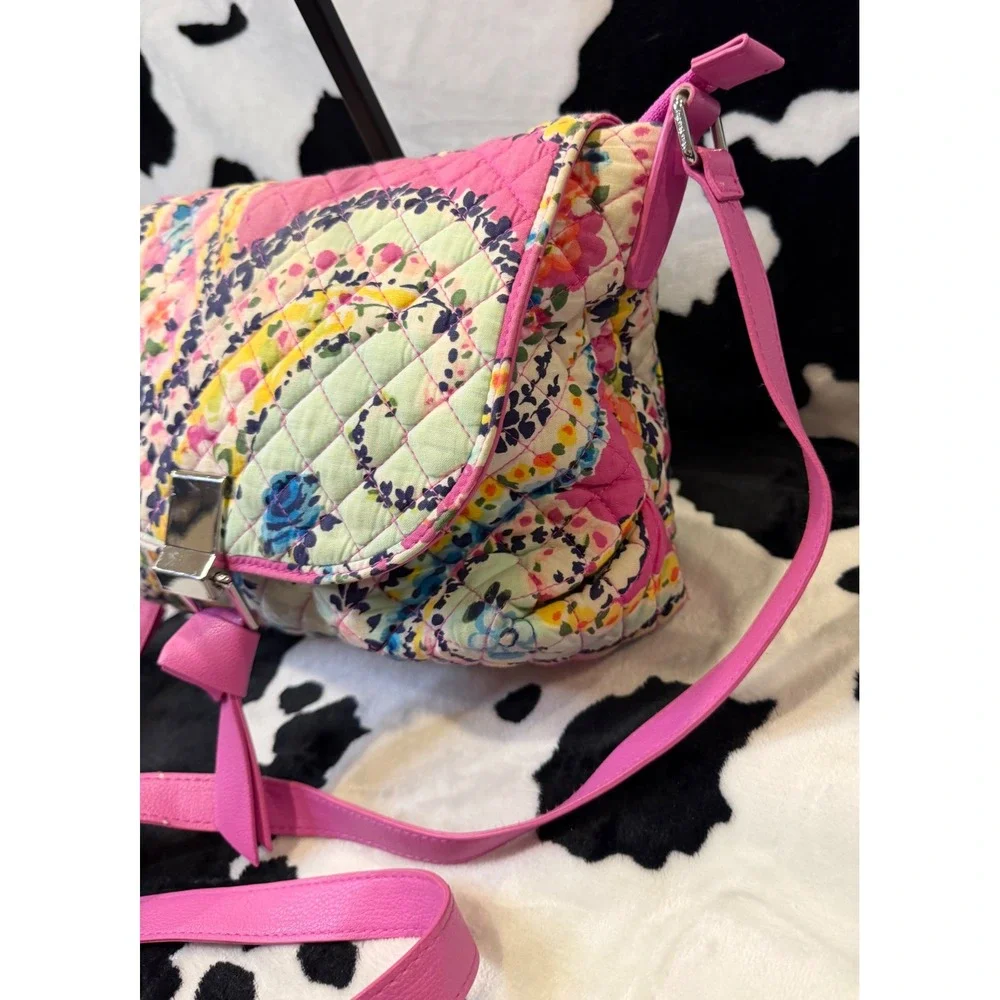 Vera Bradley Floral‎ Quilted Crossbody Bag Pink Trim 22810-179 Multi Color